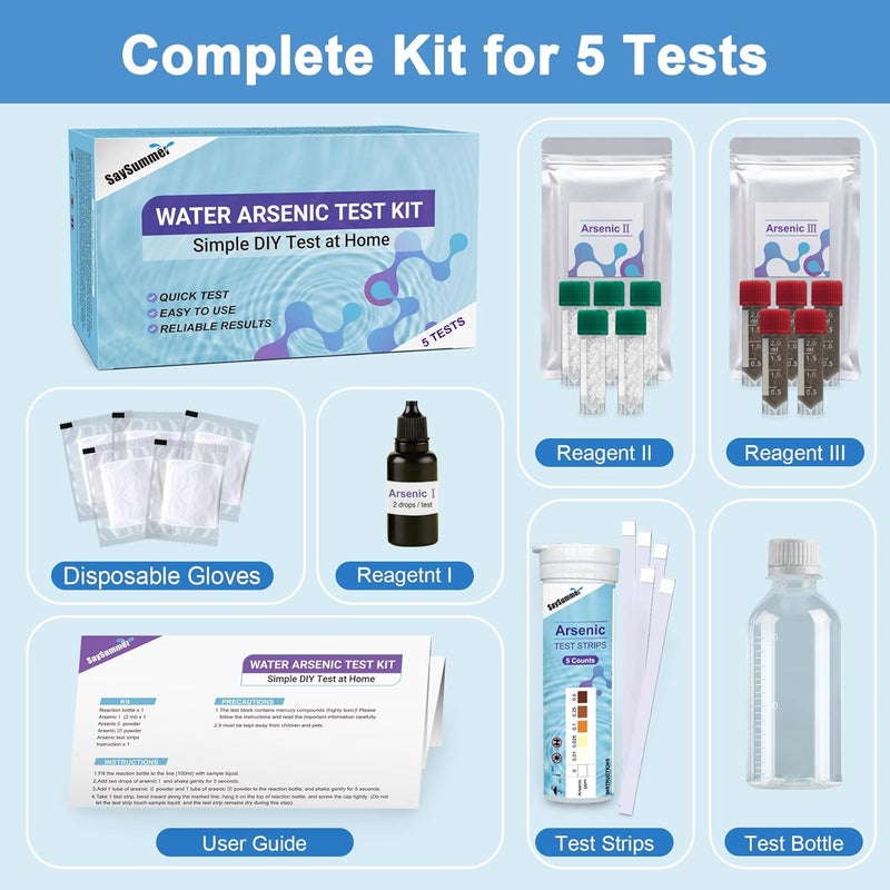 SaySummer Arsenic Water Test Kit: 5 Counts Arsenic Test Kit for Water 0-500 ppb/0-0.5 ppm for Drinking Water Well Home Camping Water and More - Image 4